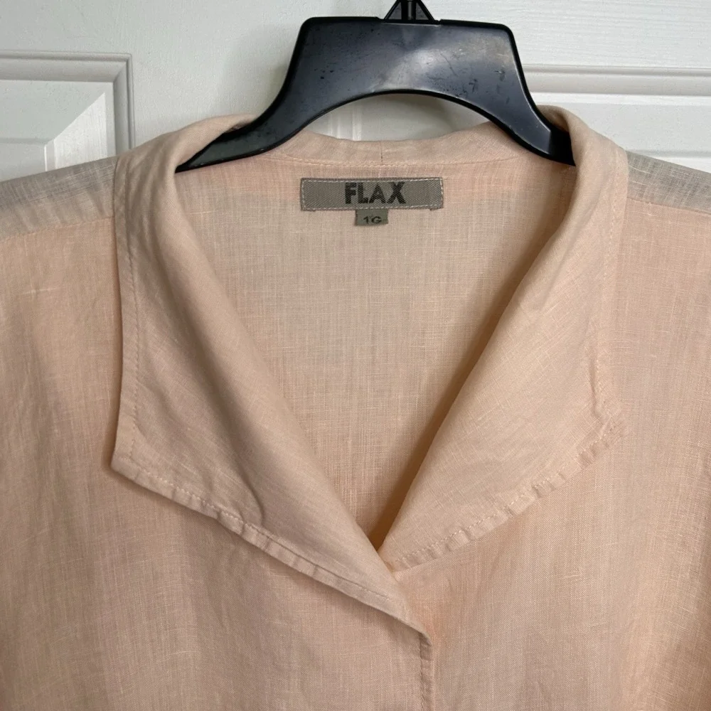 FLAX Brand Short Sleeve Shirt Women's 1G (18-20) Linen Button Front Pale Salmon